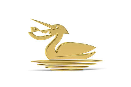 Golden 3d pelican icon isolated on white background - 3d renderの写真素材
