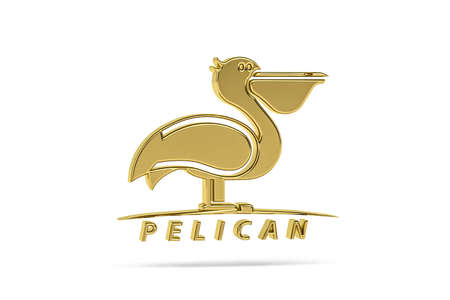 Golden 3d pelican icon isolated on white background - 3d renderの写真素材