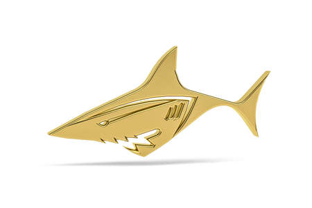 Golden 3d shark icon isolated on white background - 3d renderの写真素材