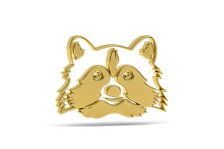 Golden 3d raccoon dog icon isolated on white background - 3d renderの写真素材