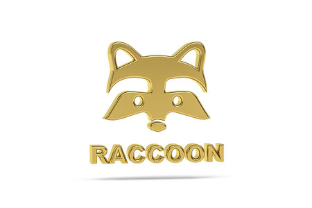 Golden 3d raccoon dog icon isolated on white background - 3d renderの写真素材