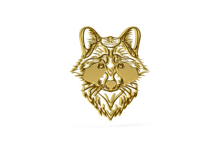 Golden 3d raccoon dog icon isolated on white background - 3d render