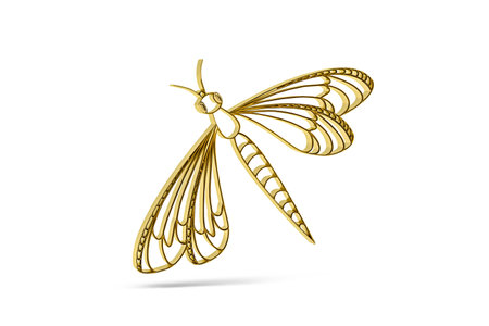 Golden 3d dragonfly icon isolated on white background - 3d renderの写真素材