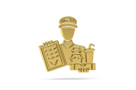 Golden 3d food delivery icon isolated on white background - 3d renderの写真素材