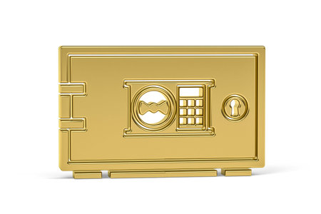 Golden 3d bank safe icon isolated on white background - 3d renderの写真素材