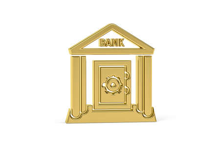 Golden 3d bank safe icon isolated on white background - 3d renderの写真素材