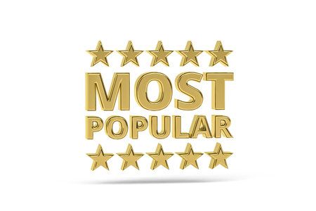 Golden 3D icon of title: Most Popular - isolated on white background - 3d render