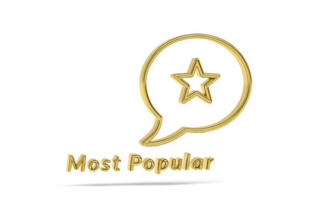 Golden 3D icon of title: "Most Popular" - isolated on white background - 3d renderの写真素材