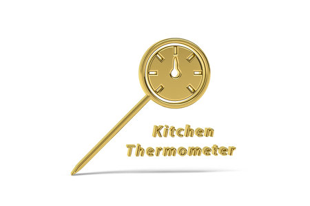 Golden 3D thermometer icon isolated on white background - 3D render - copy space