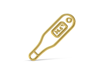 Golden 3D thermometer icon isolated on white background - 3D render - copy space