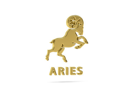 Golden 3D zodiac icon isolated on white background - 3D render