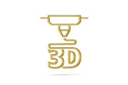 Golden three dimensional 3d printer icon on white background - 3d render