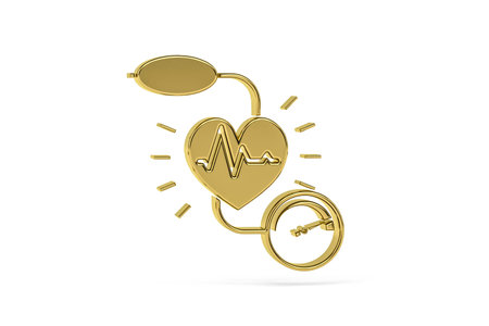 Golden 3d blood pressure monitor icon isolated on white background - 3D render