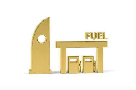 Golden 3d gas station icon isolated on white background - 3d renderの写真素材