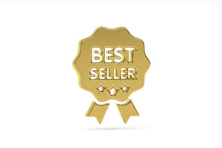Golden 3d bestseller icon isolated on white background - 3d renderの写真素材