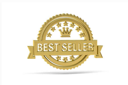 Golden 3d bestseller icon isolated on white background - 3d renderの写真素材