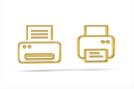 Golden 3d printer icon on white background - 3d renderの写真素材