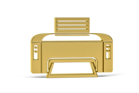 Golden 3d printer icon on white background - 3d renderの写真素材