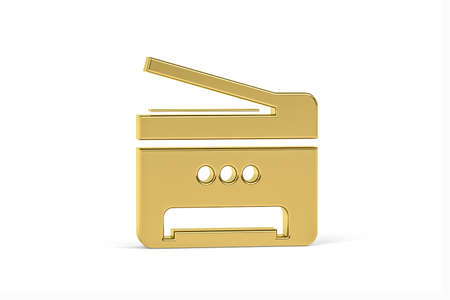 Golden 3d printer icon on white background - 3d renderの写真素材