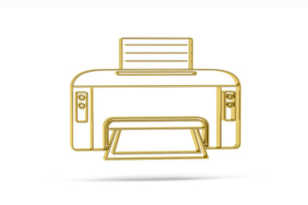 Golden 3d printer icon on white background - 3d renderの写真素材