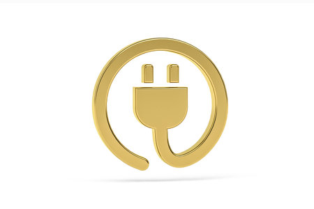 Golden 3d power cable icon isolated on white background - 3d renderの写真素材