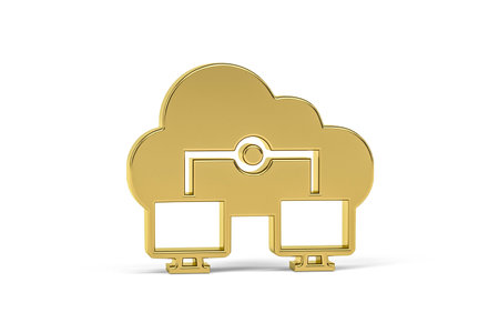Golden 3d cloud computing icon isolated on white background - 3d render