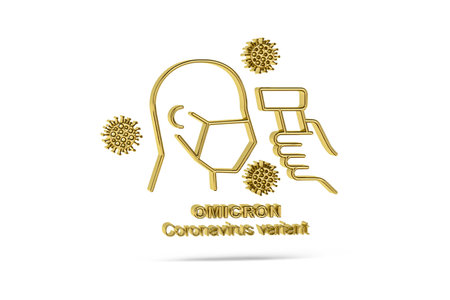Golden 3d covid icon - Omicron variant isolated on white background - 3D render