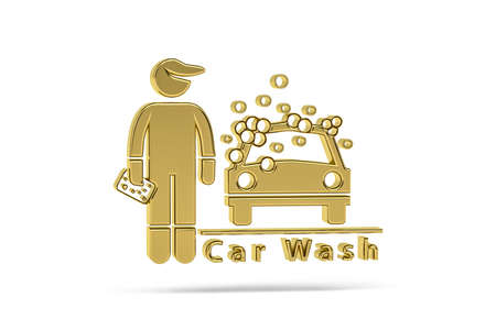 Golden 3d car wash icon isolated on white background - 3d renderの写真素材