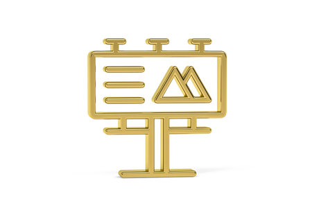 Golden 3d billboard icon isolated on white background - 3d renderの写真素材