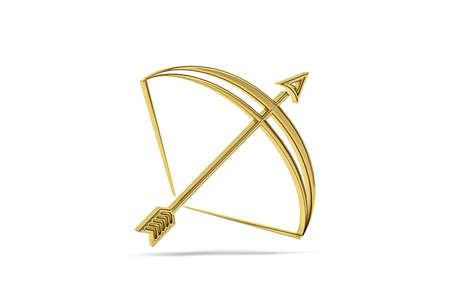 Golden 3d archery bow icon isolated on white background - 3d renderの写真素材
