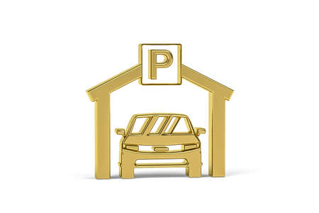 Golden 3d parking icon isolated on white background - 3d renderの写真素材
