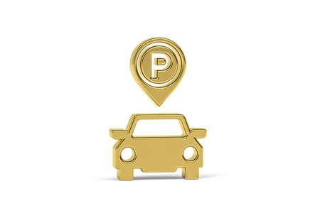Golden 3d parking icon isolated on white background - 3d renderの写真素材