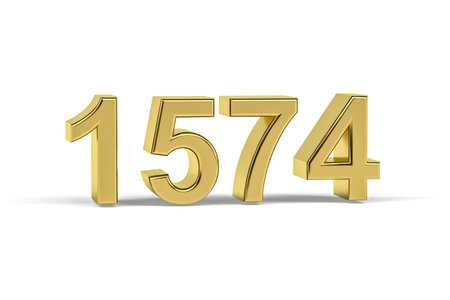 Golden 3d number 1574 - Year 1574 isolated on white background - 3d render