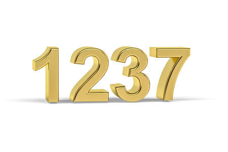Golden 3d number 1237 - Year 1237 isolated on white background - 3d renderの写真素材