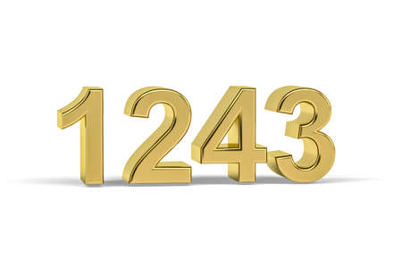 Golden 3d number 1243 - Year 1243 isolated on white background - 3d renderの写真素材
