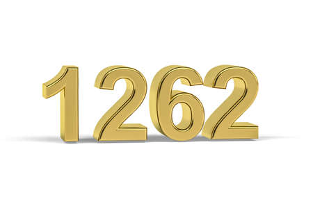 Golden 3d number 1262 - Year 1262 isolated on white background - 3d renderの写真素材