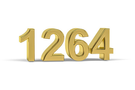 Golden 3d number 1264 - Year 1264 isolated on white background - 3d renderの写真素材