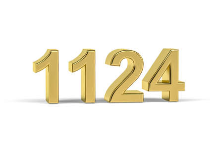 Golden 3d number 1124 - Year 1124 isolated on white background - 3d renderの写真素材