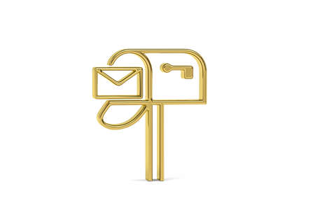 Golden 3d post box icon isolated on white background - 3d renderの写真素材
