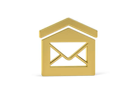 Golden 3d post box icon isolated on white background - 3d renderの写真素材