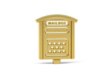 Golden 3d post box icon isolated on white background - 3d renderの写真素材
