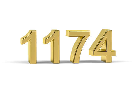 Golden 3d number 1174 - Year 1174 isolated on white background - 3d renderの写真素材