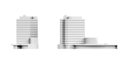 City building mockup on white background - 3D render - copy spaceの写真素材