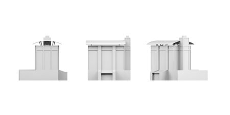 City building mockup on white background - 3D render - copy spaceの写真素材