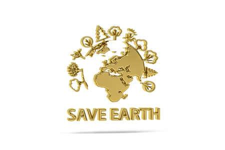 Golden 3d earth day icon isolated on white background - 3d renderの写真素材
