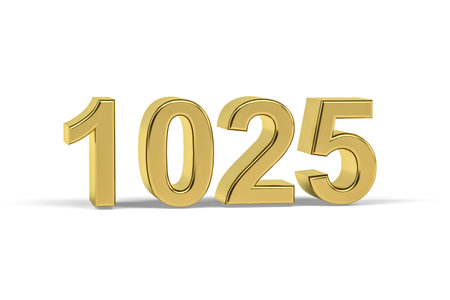 Golden 3d number 1025 - Year 1025 isolated on white background - 3d renderの写真素材