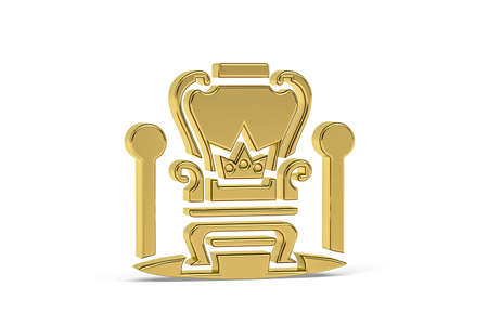 Golden 3d royal throne icon isolated on white background - 3d renderの写真素材