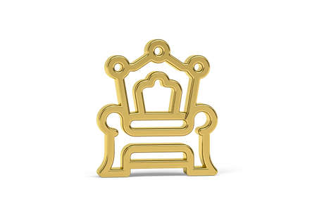 Golden 3d royal throne icon isolated on white background - 3d renderの写真素材