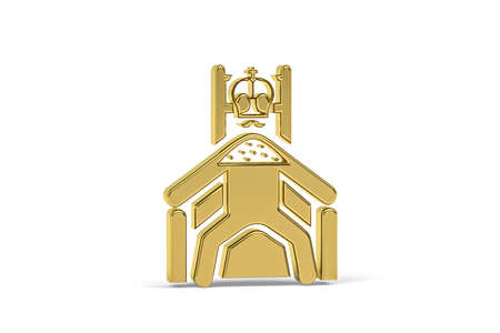 Golden 3d royal throne icon isolated on white background - 3d renderの写真素材