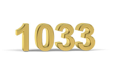 Golden 3d number 1033 - Year 1033 isolated on white background - 3d renderの写真素材